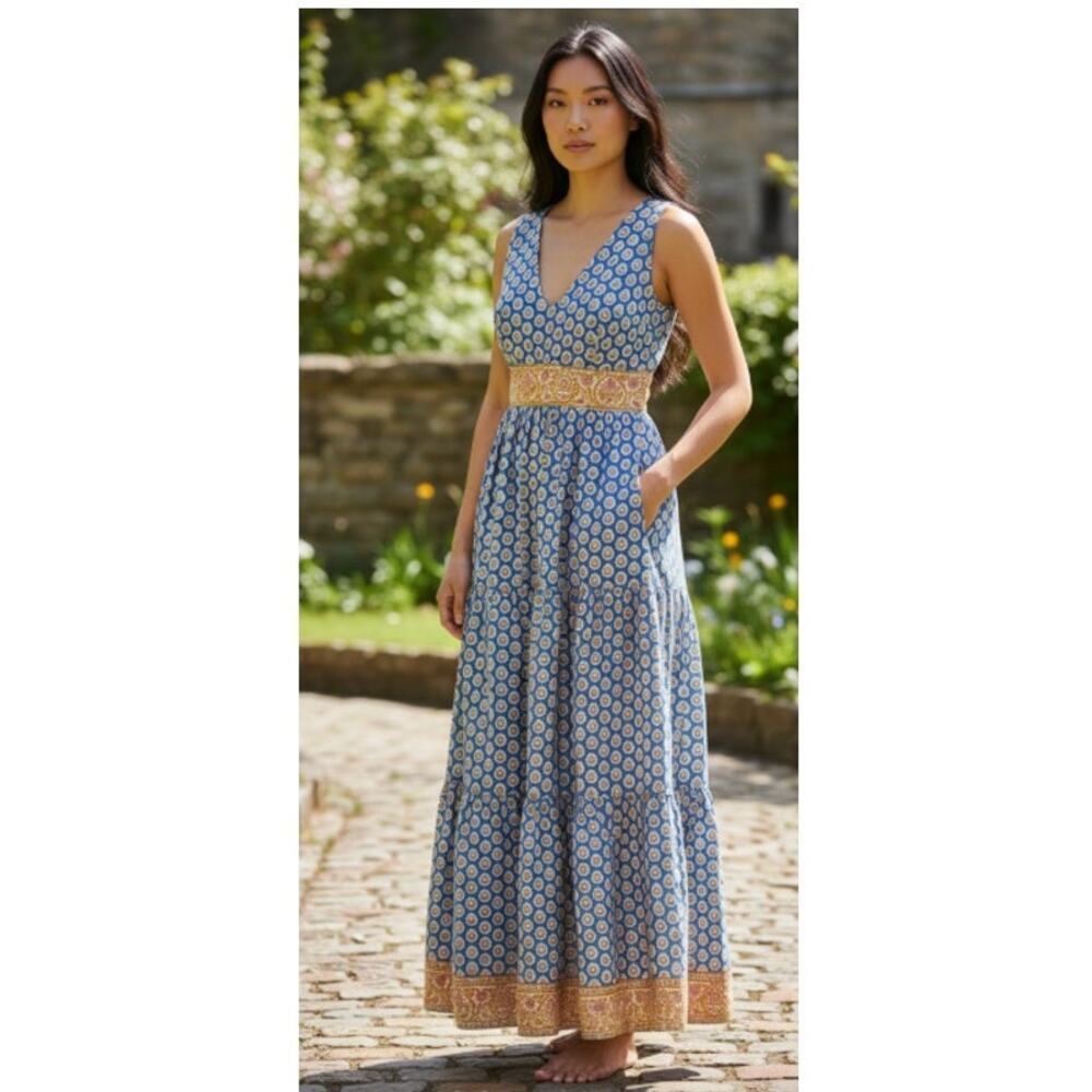 J.Crew Point Sur Royal Block Print Tiered Maxi Dress size 6